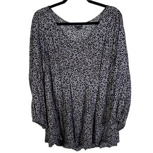 Torrid Womens Grey Pink Leopard Print Babydoll Blouse Long Sleeve Plus Size 1